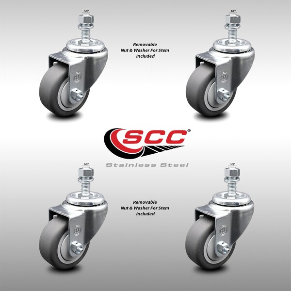Service Caster 3 Inch SS Thermoplastic Rubber Swivel 1/2 Inch Threaded Stem Caster Brakes, 2PK SCC-SSTS20S314-TPRB-121315-2-TLB-2 - main